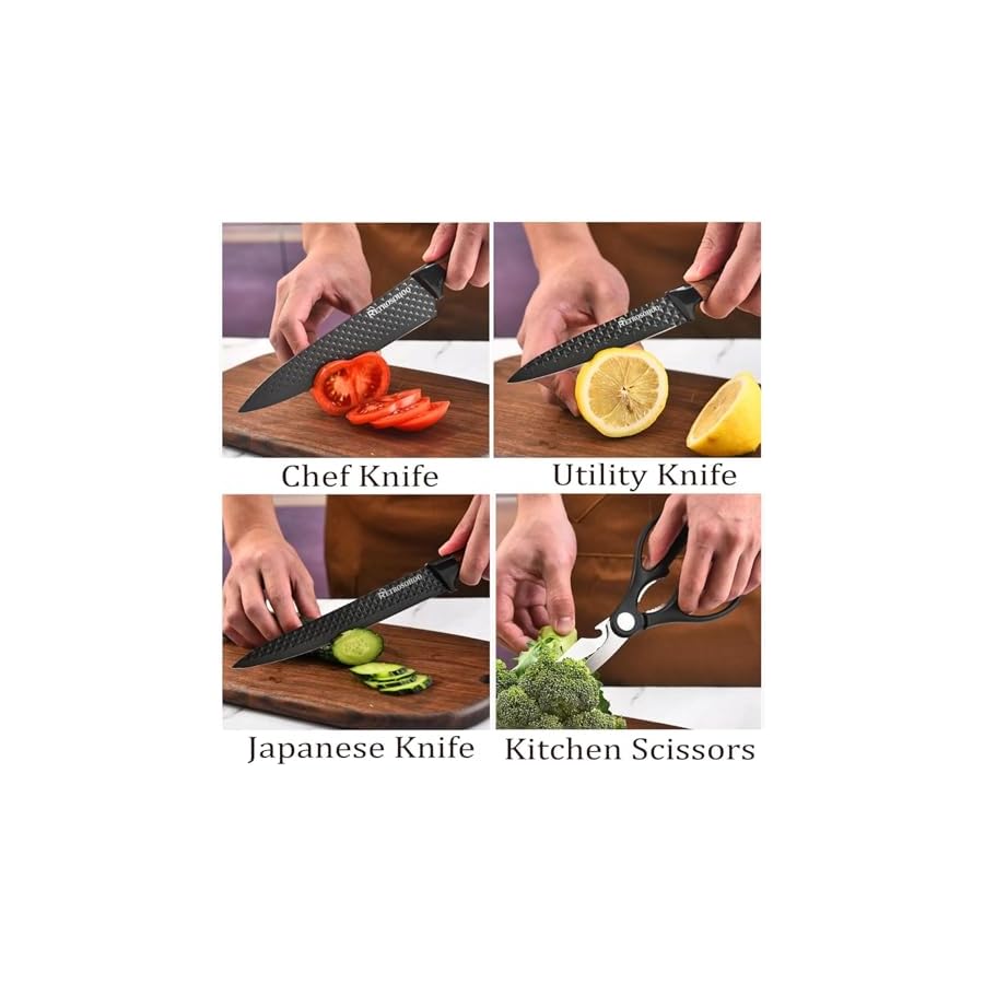 Kitchen-Knife-Set-Retrosohoo-6-Pieces-Black-Sharp-Knife-Set-for-Kitchen-Non-stick-Non-slip-Stainless-Steel-Chef-Knife-Set-with-Universal-Knife-Block-Suitable-for-Home-RestaurantWood-Grain Kitchen Knife Set, Retrosohoo 6-Pieces Black Sharp Knife Set for Kitchen, Non-stick Non-slip Stainless Steel Chef Knife Set with Universal Knife Block Suitable for Home Restaurant(Wood Grain)