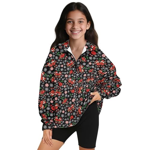 Image of AmzPrint Girls Graphic Quarter Zip Coat Long Sleeve Lightweight Oversized Athletic Running Hoodies For Kids Teen Girls