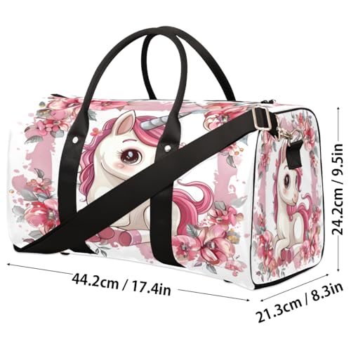Cute Unicorn Floral Travel Duffle Bag, Sports Gym Bags for Women Men, Carry On Weekender Overnight Workout Airplane Trips Bag4
