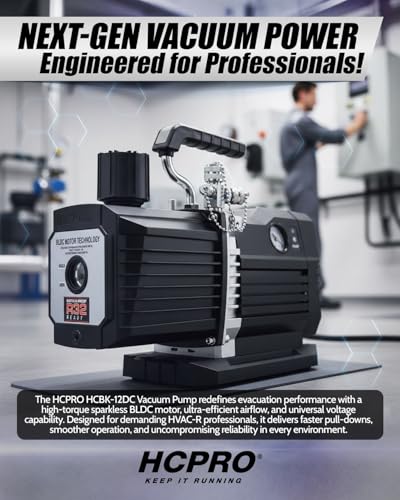 Bomba de Vacío HCPRO 12 CFM Doble Etapa para HVAC y A/C Automotriz, Motor BLDC A2L Seguro, con Manómetro Integrado, 100-240V, Bomba de Evacuación de Vacío Profundo para Mini Split miniatura 2