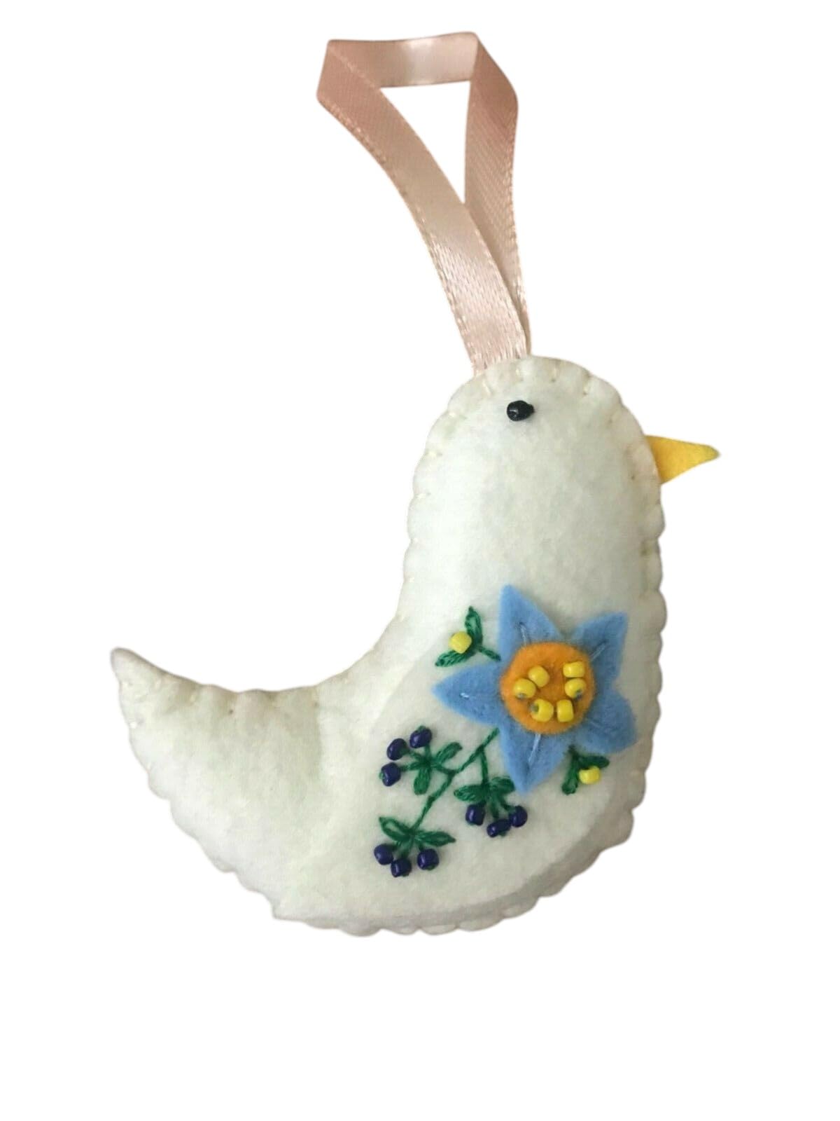 Handmade felt Easter decorations hanging ornaments bunny, chicken, egg (cream bird) — image 1