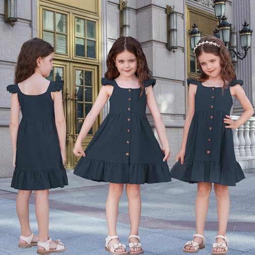 Toddler Baby Girls Summer Dress Ruffle Halter Sleeveless Casual Little Girl Dress with Button 18M-6T4