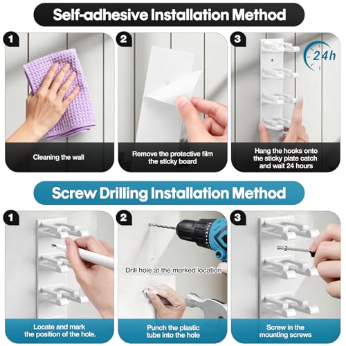 Hat Organizer for Baseball Caps Wall, 2 Pack Hat Holder for Closet Door Hold up to 16 Hats,Hat Hook with Adhesive and 8 Screws, Hat Hanger Cap Holder Hat Hangers for Wall Closet Door Bedroom(A-White) - image 8