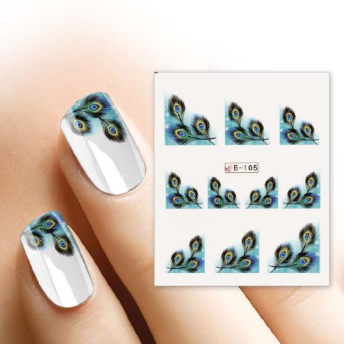 BMC Nail Art Water Transfer Tattoo Effects Decoration Decal-Peacock French Tips 2