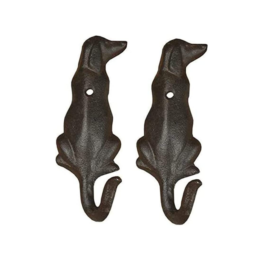 Retro Cast Iron Dog Hooks for Wall - Decorative Coat, Hat, Key Hanger - Heavy Duty Animal Design Wall Mounted Decor - 2 Pack