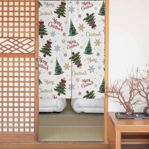 のれん 目隠し 遮光 暖簾 間仕切り クリスマス クリスマスツリー 雪の結晶 冬 ;白色 厚手 防寒 防音 断熱 ロング 半間のれん リビング 和風 カーテン プライバシー保護 玄関 キッチ リビング 飲食店 出入り口 室内インテリア 温泉 施設向け バス