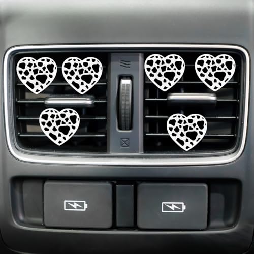 Image of 6 PCS Heart Air Vent Clips, Cow Print Heart Car Air Fresheners Vent Clips Funny Car Diffuser Vent Clips Car Interior Decor Charm for Women Automotive