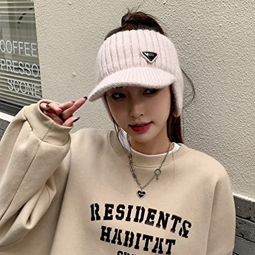 Image of Open Beanie with Earflaps Visor Brim Bun Ponytail Winter Golf Tennis Hats Women