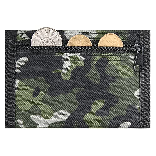 Image of Kids Wallet for Boys Girls Teens Trifold, Canvas Toddler Wallet for Boys, Cute Zipper Wallets Youth with Coin Pocket Card Holders, Novelty Wallets for Childrens Birthday Gifts, Camo green, 0.4