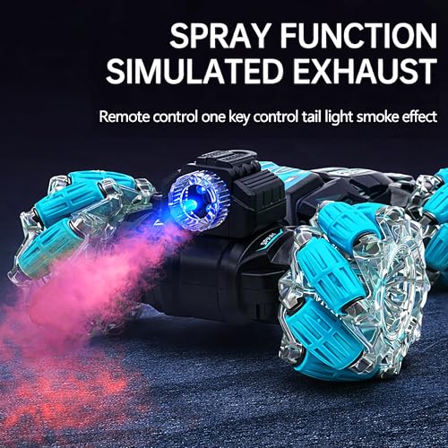 Image of VGRASSP Dual Control Twisting Drift Stunt Mist Car Toy for Kids with Remote Control and Gesture Wrist Controller - Rechargeable 360 Rotating Smoke RC Car Toy with LED Lights, Sound Effects - Blue