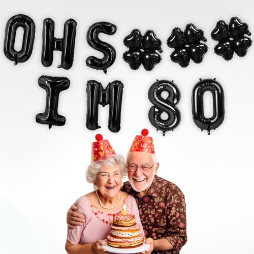 Image of Oh I'm 80! Latex Balloons 16 Inch Black Hallo Twenty Five Cheers to 80 Years Old Theme Decor for Man Woman Happy 80th Birthday Party Photo Studio Prop Flag Decorations Favors Supplies