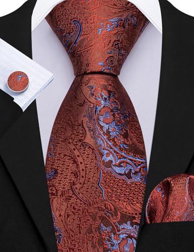 Image of Barry.Wang Men 6PCS Tie Silk Gift Necktie Clip Woven Tie Sets Party | Men Tie Classic Silk Gift Necktie With Tie Clip Jacquard Woven Neck Ties 6PCS Formal Wedding