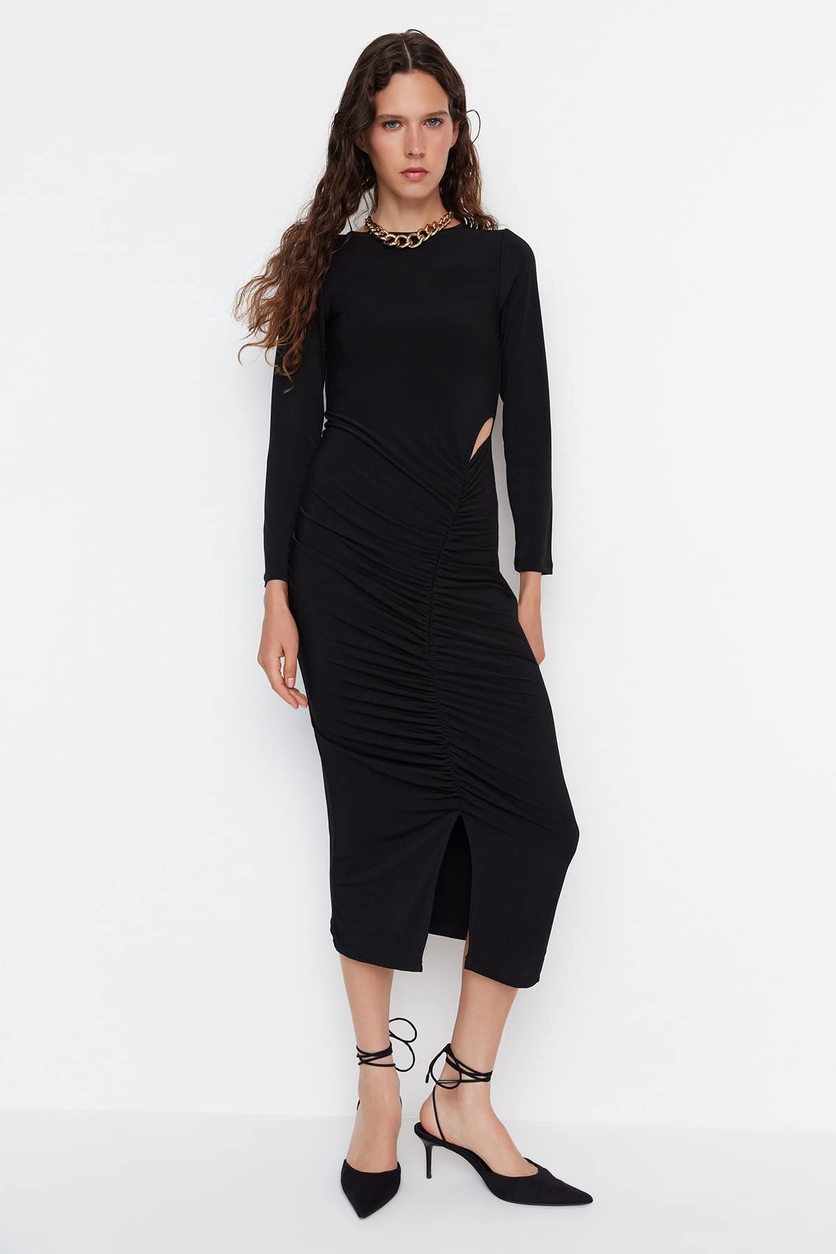 TRENDYOL Damen Woman Design Maxi Standard Crew Neck Knit Dress Kleid
