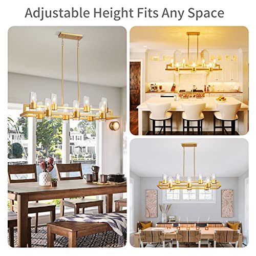 Image of WUZUPS Island Rectangle Chandelier 10-Light with Clear Glass Industrial Modern Farmhouse Linear Light Fixture for Dining Room Kithen Island, Width 42.5 inch Height 10.4 inch, Gold