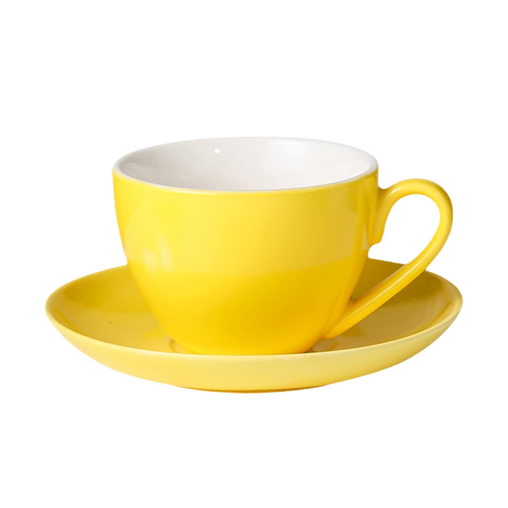 Einfarbige Keramik, 7,4 Oz/220 Ml, Elegantes Set Aus Latte-Tassen Und Untertassen, Moderne, Mehrfarbige Tassen, Ein Tolles Geschenk, Ideal Für Tee, Kaffee, Cappuccin yellow-550ml