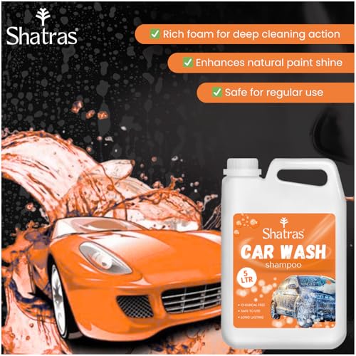 Image of Shatras Car Wash Shampoo - High Foam Car Cleaning Liquid | pH Neutral Formula | Scratch-Free Wash | Deep Cleaning & Extra Shine | Suitable for All Vehicles - 5L (ORANGE)