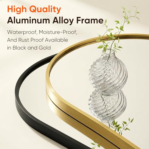 Image of Antok Arched Bathroom Mirror, 24 inchx36 inch Wall Mounted Mirror, Vanity Mirrors for Over Sink, Aluminum Alloy Frame Bathroom Mirrors Living Room, Bedroom and Entryway, Black