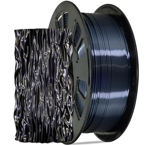 Image of Silk Black PLA Satin Shiny 3D Printer Filament, 1.75mm Diameter 1kg Spool 2.2lbs for FDM 3D Printers