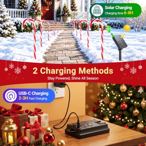 24 Pack Solar Candy Cane Lights Outdoor, Christmas Decorations, 10 Modes $39.99 AC - image 2