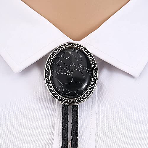 Image of Turquoise Agate Granite BOLO Tie for Men Women Leather Wedding Necklace Western Cowboy Necktie