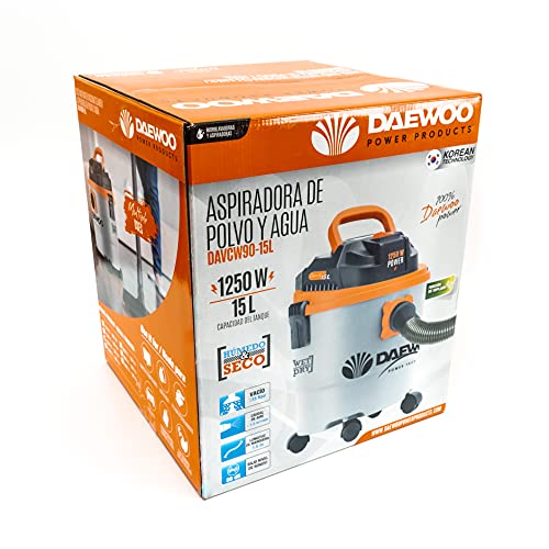 Aspirateur Eau et poussière Daewoo DAVCW90-15L 15L | Aspirateur Sec et Humide de 1250 W | Large Gamme d'accessoires, Tuyau d'aspiration de 1,5 m | Fonction de soufflage - Image 3