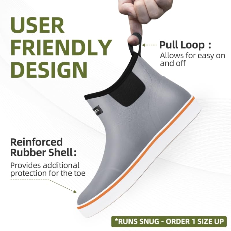 Image of Men's Waterproof Deck Boots, Slip-On Ankle Rubber Boots