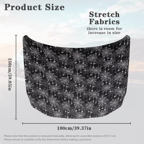 Image of Spider Web Halloween Print Car Hood Cover Easy to Install Fabric Hood Cover Halloween Vehicles Decorate Engine Removable Automotive Accessories Personalized Suitable for Cars(59x39 Inch)