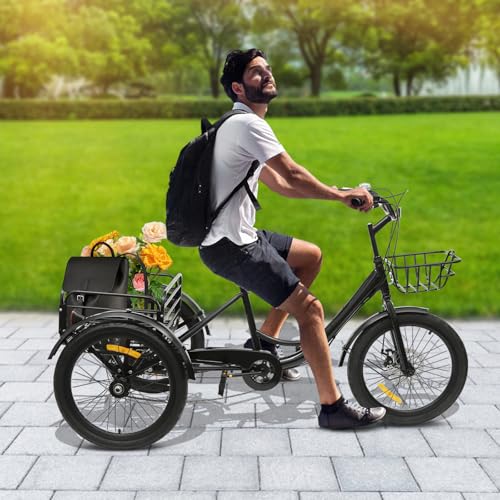 Ecoggeder 20 Zoll Faltbares Dreirad 7-Gang Klappbar Dreiräder mit Einkaufskorb Tragfähigkeit 130KG Höhenverstellbar Dreirad für Einkaufen, Radfahren, Familienpicknick – Bild 6