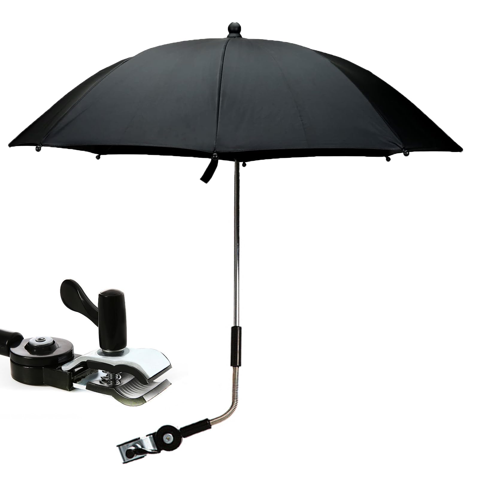 CarPlusStudio Sonnenschirm Kinderwagen – 50+ UV Schutz, 72 cm Kinderwagen-Sonnenschirm mit Verstellbarer Befestigungsklemme, 360° Flexibler Sonnenschutz, Robuster Regenschirm für Buggy & Kinderwagen