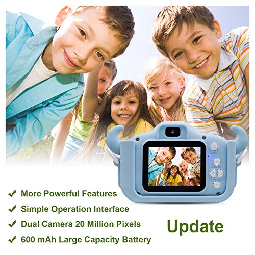 Kids Digital Camera, Girls Birthday Toy Gifts for 4-13-Year-Old Children, Dual Lens 20.0MP Toddler Cameras, Child Camcorder Video Recorder 1080P IPS 2.0 Inch with 32G TF Card, Cow Soft Silicone Case