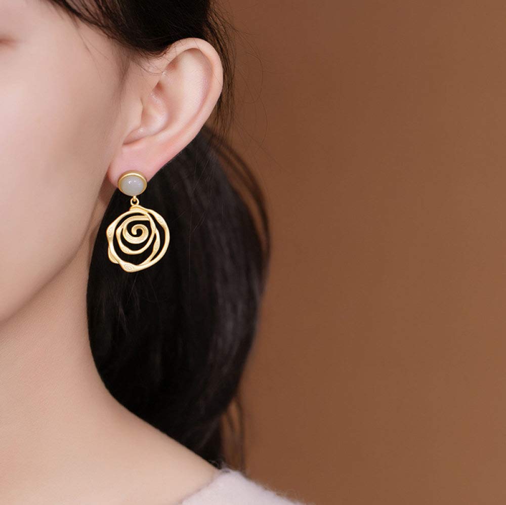 Vintage Aretes Largos S925 Plata Chapada En Oro De La Mujer Cian Geometría Jade Encanto Elegante De Estilo Chino De Gama Alta De Temperamento Temperamento Don