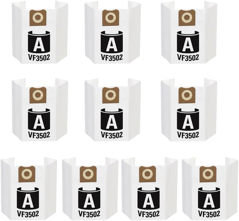 10 Packs Dust Bags (Two Layers) Size B VF3503 Compatible with Ridgid 5 to 10 Gallon Wet/Dry Vacs,Compatible with Shop Vac 5-8 Gallon Wet/Dry Vacs 90671 9067100