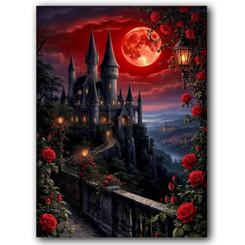 Image of cdsnxore Rose Castle Diamond Art Kits for Adults,Diamond Painting Kits for Adults, Wall Home Decor Arts Craft 16x12 inch (355)