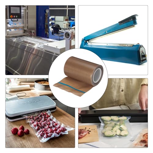 Image of MECCANIXITY 10m /33 Feet,100mm /3.9 Inch PTFE Tape,PTFE Fabric Tape,Adhesive PTFE Film Tape for Vacuum Sealer Machine,Hand Sealers High Temperature,Brown,Pack of 2