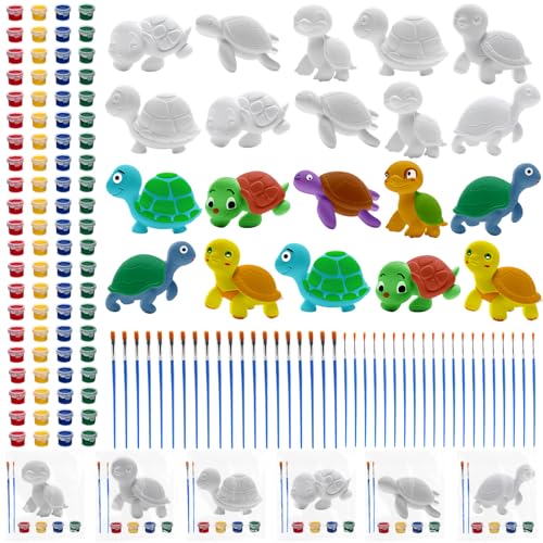 Foilswirl 24 Set Turtle DIY Painting Kit Ceramic to Paint Your Own Turtle Statues Unpainted Plaster Figurines with Brushes Acrylic Bags Arts and Crafts Kits Party Favor for Adults