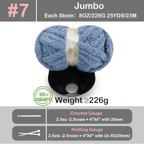Image of Chunky Yarn for Hand Knitting, Chunky Chenille Blanket Yarn for Crocheting, Bulky Soft Fluffy Chenille for Blanket Project, 8 Pack of 8oz /25yds, Fog Blue