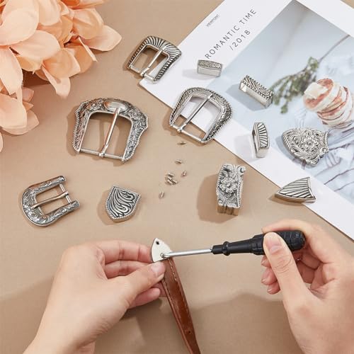 Image of DICOSMETIC 3 /4 Sets Belt Buck Set Western Cowboy Buckle Set Alloy Belt Buckle Engraved Cowboy Belts Replacement for Adult