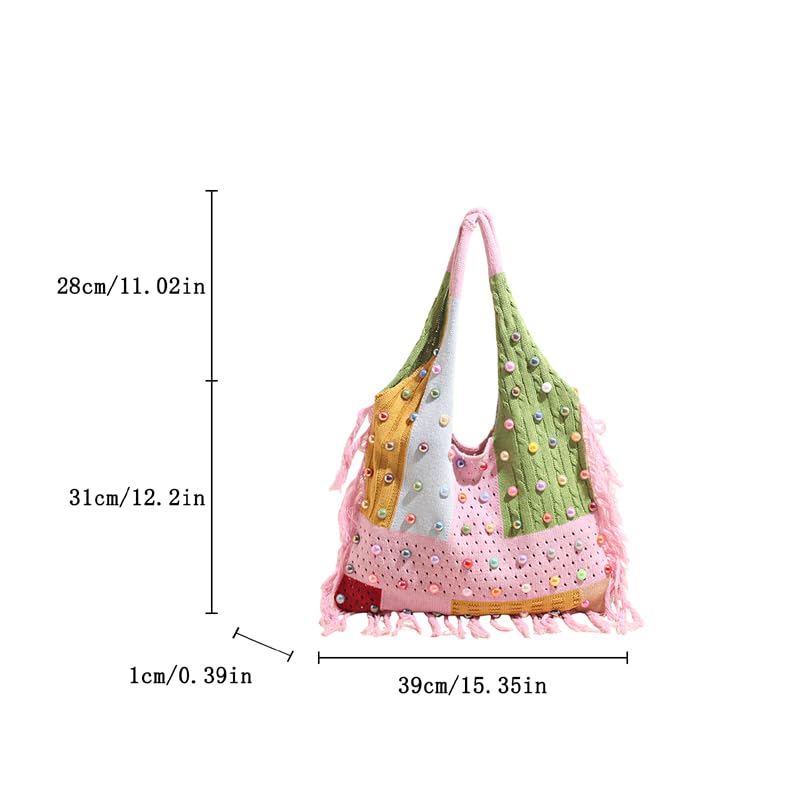 Bolso tote de crochet bohemio estilo playa con cuentas de colores miniatura 5