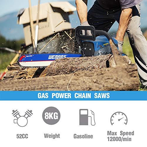 WEMARS Gas Chainsaw 52cc 18 Inch Power Chain Saw 2-Cycle Handed Petrol Chainsaws Gasoline Chain Saws Garden Tool for Cutting Wood Outdoor Home Farm Use