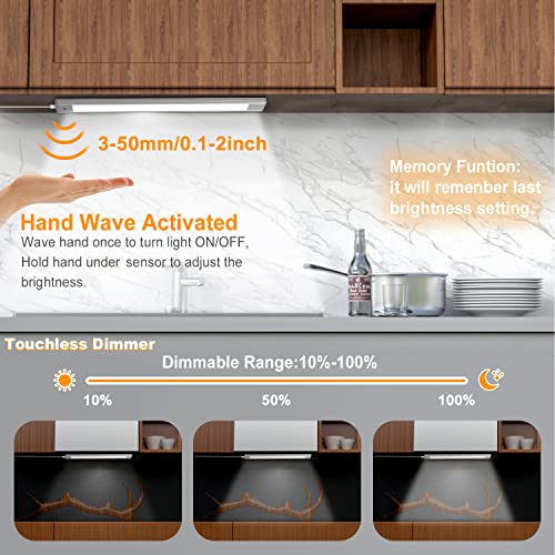 Image of VST Hand Wave Activated Under Cabinet Lights Plug in, Closet Lights, Stepless Dimming Lighting for Kitchen Shelf Cupboard Closet Workbench (12in 3Pack 4000K)
