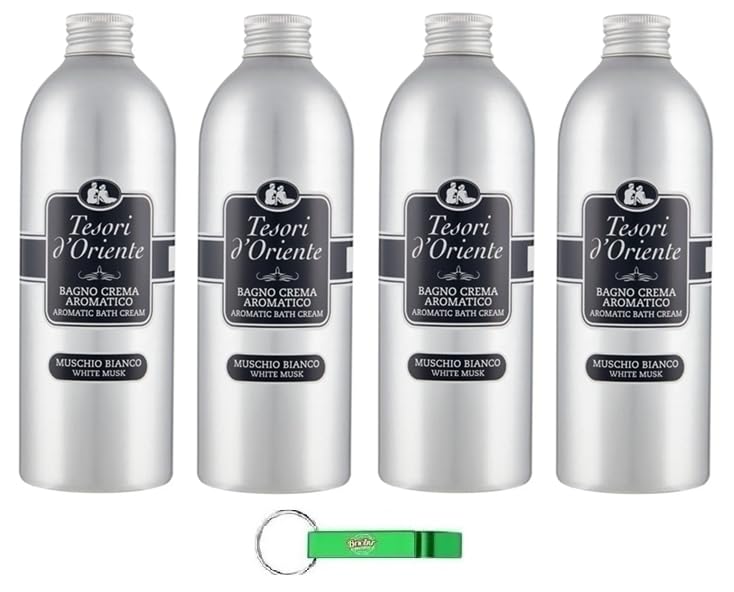 Tesori d'Oriente Bagno Crema Muschio Bianco, 4 baños de espuma con almizcle blanco, limpia la piel y proporciona nutrientes e hidratación, 500 ml + llavero Beni Culinari gratuito