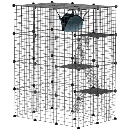 PawHut Clôture pour Animaux domestiques, enclos Lapin intérieur, 4 Niveaux, enclos modulable pour Petits Animaux, Lapins, Panneaux grillagés, 105 x 70 x 140...