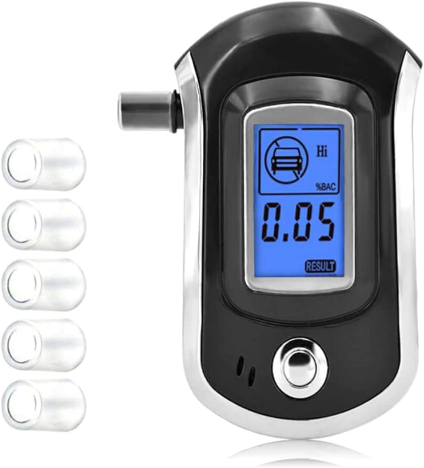 Professional Car Alcohol Breath Tester Breathalyzer Analyzer Detector Test AT-6000 Breathalizer Breathalyser Device LCD Screen with 5 Mouthpiece Include