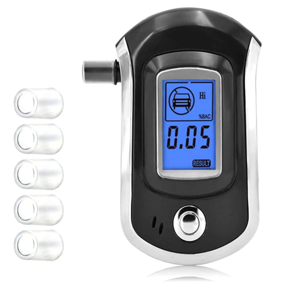 Professional Car Alcohol Breath Tester Breathalyzer Analyzer Detector Test AT-6000 Breathalizer Breathalyser Device LCD Screen with 5 Mouthpiece Include