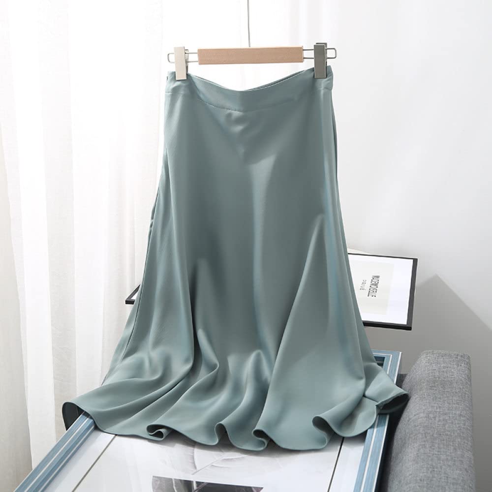 OZEO Rock Damen,Damen-Satin Midi-Faltenröcke Hellgrün Hohe Taille Hüftwickelrock Seitlicher Reißverschluss Elegante A-Linie Swing Geraffte Overknee Lange Röcke Für Mädchen Damen, Xs