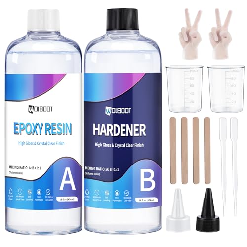 Epoxy Resin 32OZ - Crystal Clear Epoxy Resin Kit, No Bubble & Not Yellowing 2 Part Epoxy for Jewelry, Crafts, Table Tops, DIY 1:1 Ratio (16OZ x 2)