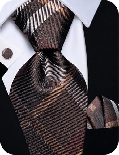 Image of YourTies Striped Plaid Ties for Men Silk Formal Necktie Set | 3.15 inch(8cm) Woven Jacquard Mens Ties with Necktie Pocket Square Cufflink Tie Clip Lapel Pin for Wedding Business Party