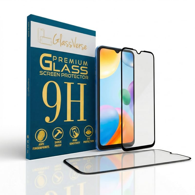Image of GlassVerse PureView Tempered Glass for Redmi 10C | Crystal Clear, 9H Hardness Screen Protector, Edge to Edge, Case Friendly, Hassle-less Installation Kit Included. (Pack of 2)