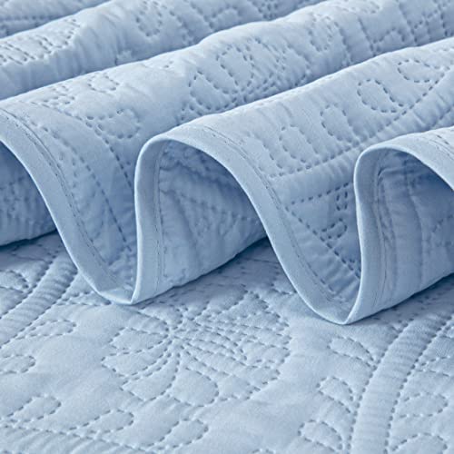 Image of Chezmoi Collection Austin 3-Piece Oversized Bedspread Coverlet Set (King, Chambray Blue)