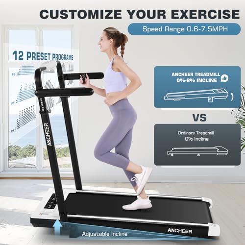 Image of Walking Pad Treadmill Adjustable Height, Under Desk Treadmills with Handle Bar and Incline, 300lbs Capacity Foldable Treadmill with Removable Desk Workstation, Installation-Free(Classic White)